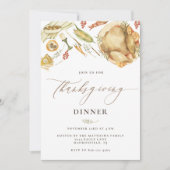 Invitation Russe Aquarelle Chute Turquie Thanksgiving Dîner (Devant)