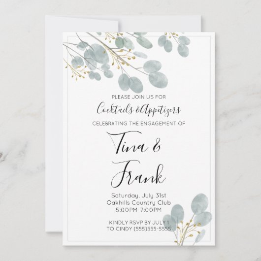 Invitation Russe Aquarelle Eucalyptus (Devant)