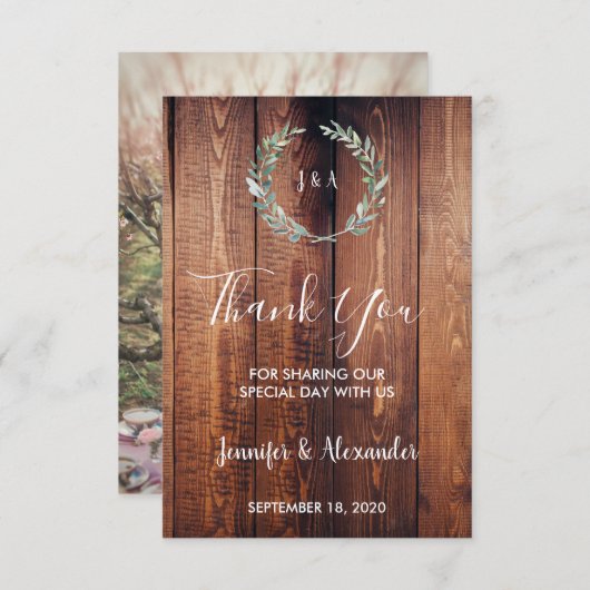 Invitation Russe aquarelle feuille Merci photo mariage (Devant / Derrière)