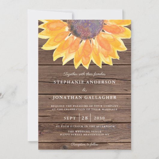 Invitation Russe Aquarelle Mariage de tournesol (Devant)