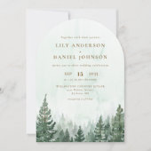 Invitation Russe Aquarelle Pine Forêt Mariage Arc Photo (Devant)