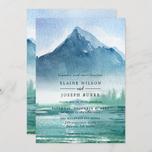 Invitation Russe Aquarelle Pine Mountains Lac Mariage