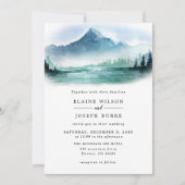 Invitation Russe Aquarelle Pine Mountains Lac Mariage (Devant)