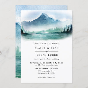Invitation Russe Aquarelle Pine Mountains Lac Mariage