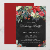 Invitation Russe Aquarelle Poinsettia Garland Fête (Devant / Derrière)