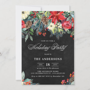 Invitation Russe Aquarelle Poinsettia Garland Fête