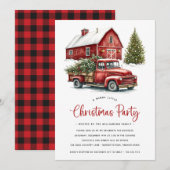 Invitation Russe Aquarelle Rouge Camion fête de Noël (Devant / Derrière)