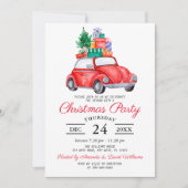 Invitation Russe Aquarelle Rouge Camion fête de Noël (Devant)