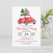 Invitation Russe Aquarelle Rouge Camion fête de Noël (Debout devant)