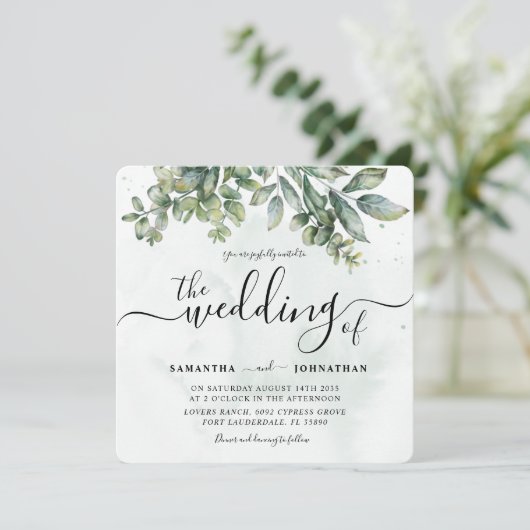 Invitation Russe Aquarelle Sage Vert Eucalyptus Mariage dans (Debout devant)