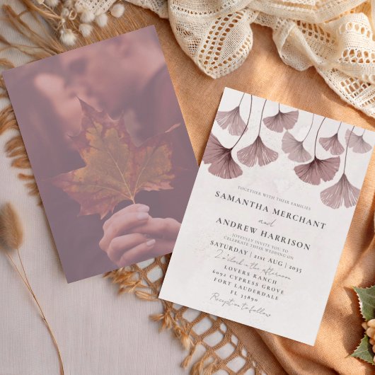 Invitation Russe aquarelle Terracotta Ginkgo Mariage