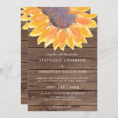 Invitation Russe Aquarelle Tournesol Bois QR Code Mariage (Devant / Derrière)
