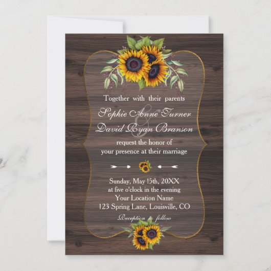 Invitation Russe aquarelle tournesol Mariage bois (Devant)