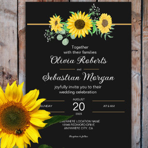 Invitation Russe Aquarelle tournesol Mariage noir