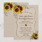 Invitation Russe Aquarelle Tournesols Linge Mariage (Devant / Derrière)