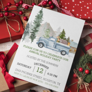 Invitation Russe aquarelle Woodland Christmas Truck Party