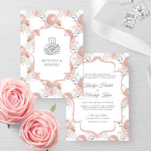Invitation Russe Argent et rose pâle Roses Mariage musulman