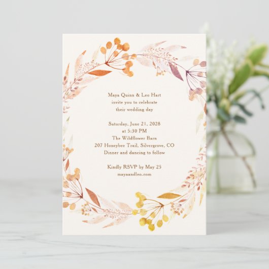Invitation Russe Automne Floral Aquarelle Wreath Boho Mariage (Debout devant)