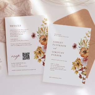 Invitation Russe Automne Floral Boho Mariage QR