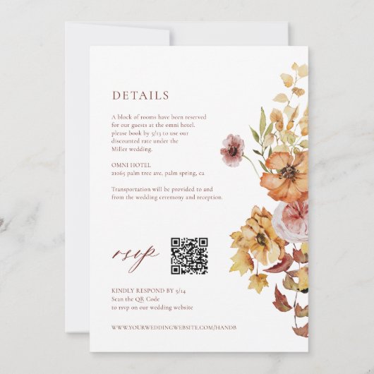 Invitation Russe Automne Floral Boho Mariage QR (Dos)
