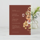 Invitation Russe Automne Floral Boho Maroon Mariage (Debout devant)