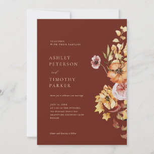 Invitation Russe Automne Floral Boho Maroon Mariage