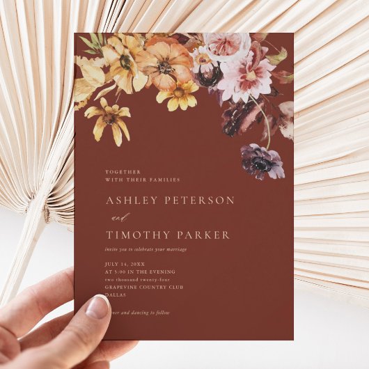 Invitation Russe Automne Floral Boho Terracotta Mariage