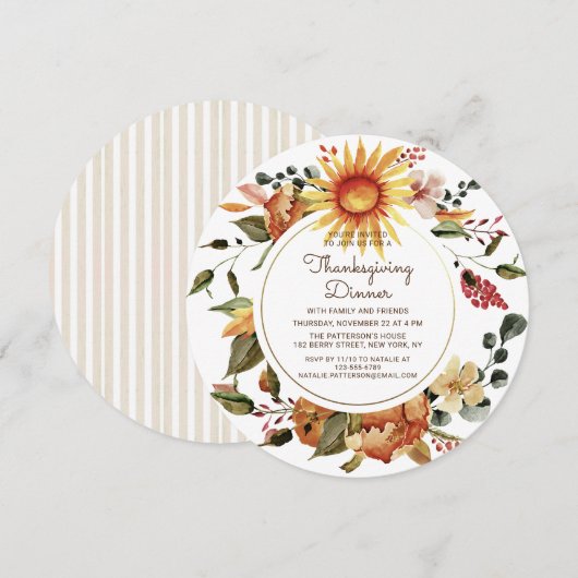 Invitation Russe Automne Floral Thanksgiving Dîner (Devant / Derrière)