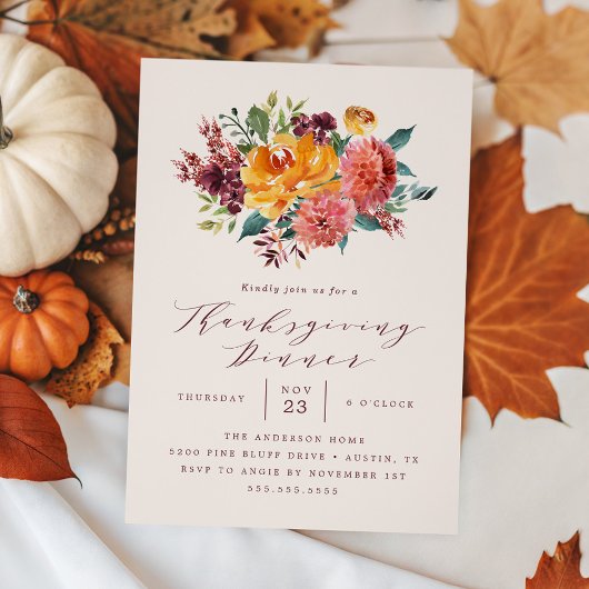 Invitation Russe Automne Floral Thanksgiving Dîner