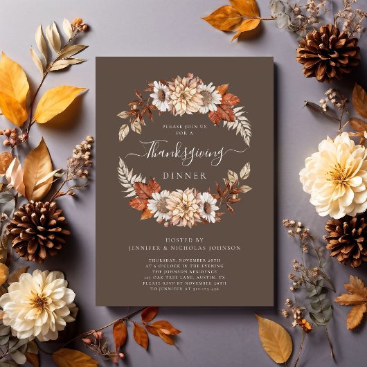 Invitation Russe Automne Floral Thanksgiving Dîner