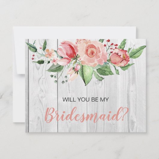 Invitation Russe Barnwood Blush Floral Bridesmaid Proposition (Devant)