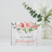 Invitation Russe Barnwood Blush Floral Bridesmaid Proposition (Debout devant)