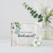 Invitation Russe Barnwood Floral Gold Bridesmaid Proposition (Debout devant)