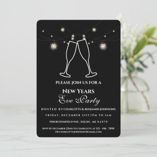 Invitation Russe Black String Lights Nouvel An Soirée (Debout devant)
