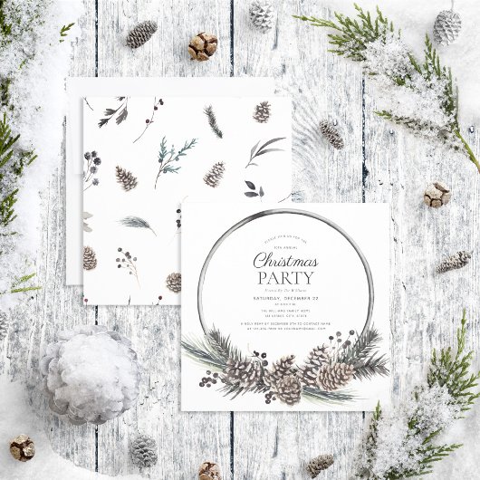 Invitation Russe Black Winter Pinecone Wreath Fête de Vacance