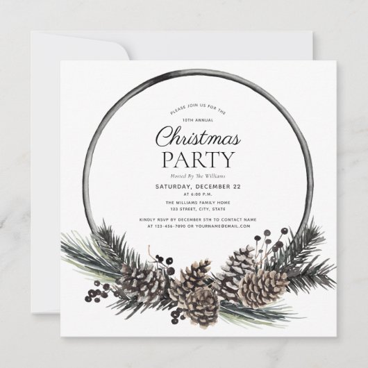 Invitation Russe Black Winter Pinecone Wreath Fête de Vacance (Devant)