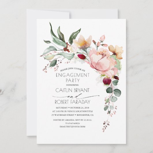Invitation Russe Bloom Boho Pink Gold Engagement Party (Devant)
