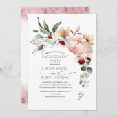 Invitation Russe Bloom Boho Pink Gold Engagement Party (Devant / Derrière)