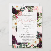 Invitation Russe Bloom Bourgogne Blush Roses d'aquarelle (Devant)
