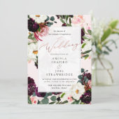 Invitation Russe Bloom Bourgogne Blush Roses d'aquarelle (Debout devant)