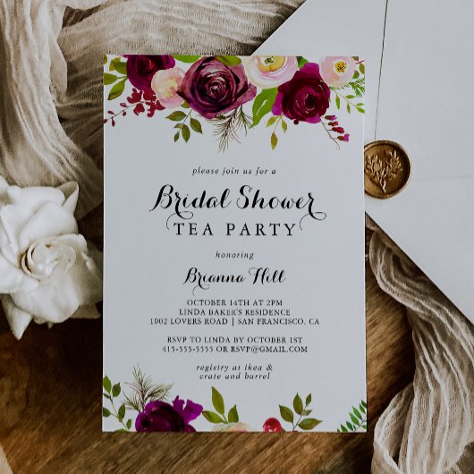 Invitation Russe Blush Bourgogne Fête des mariées Tea Party