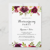 Invitation Russe Blush Bourgogne Floral Houseécher Party (Devant)