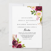 Invitation Russe Blush Bourgogne Floral Mariage espagnol (Devant)