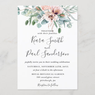 Invitation Russe Blush Dusty rose Floral Mariage Eucalyptus