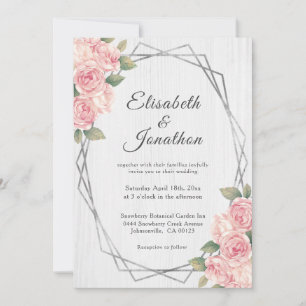 Invitation Russe Blush Rose Blanc Bois Mariage géométrique