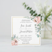 Invitation Russe Blush rose Floral Eucalyptus Mariage or (Debout devant)