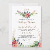 Invitation Russe Bohème Floral Aquarelle Monogramme Mariage (Devant)