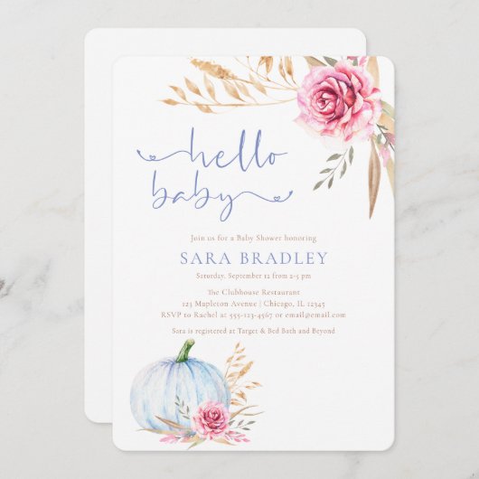 Invitation Russe boho automne Citrouille bébé douche (Devant / Derrière)