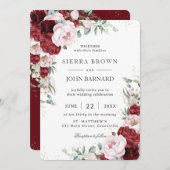 Invitation Russe Boho Bourgogne Blush Peonies Floral (Devant / Derrière)