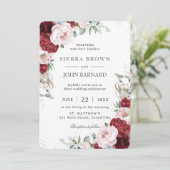 Invitation Russe Boho Bourgogne Blush Peonies Floral (Debout devant)